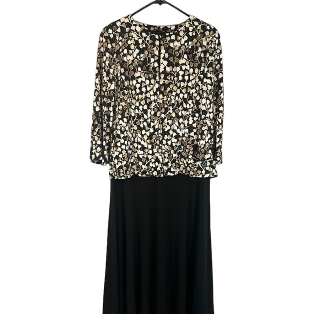 Jessica Howard Black Floral Sleeveless Sheath Dress & Jacket 2 Piece Women Sz 14